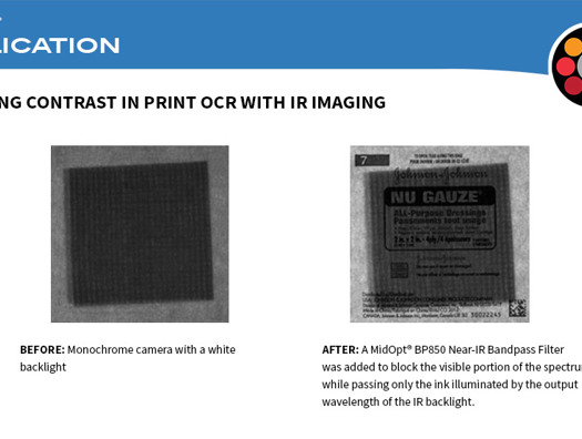 Inšpekcia gázových podložiek s použitím BP850 MIDOPT pásmového filtra OCR IR