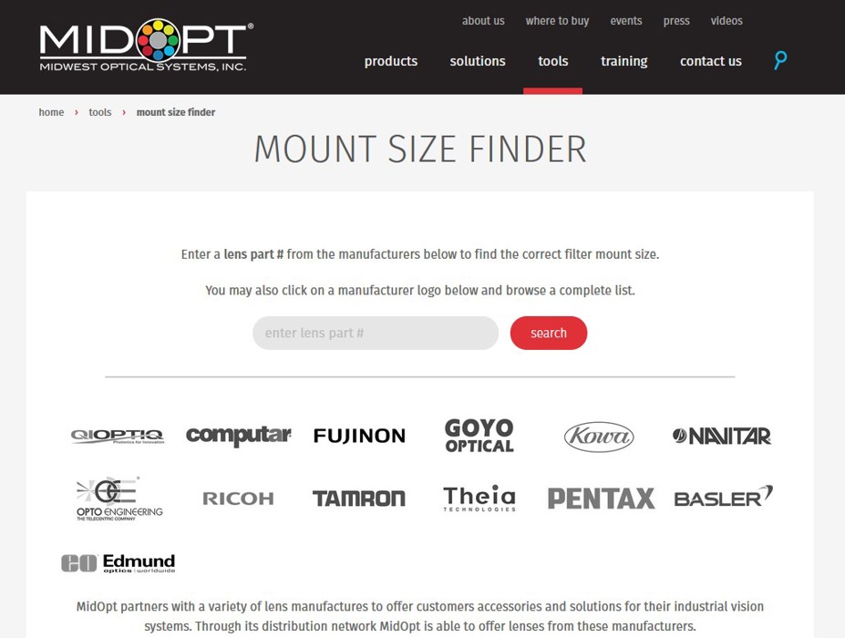 Midopt Filter Mount Size Finder - 